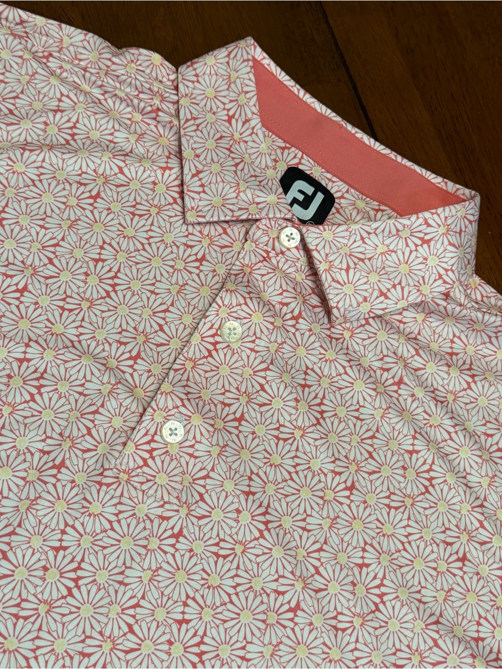 Footjoy FJ Daisy Flower Print Pink White Short Sleeve Polo Men's XL golf AOP